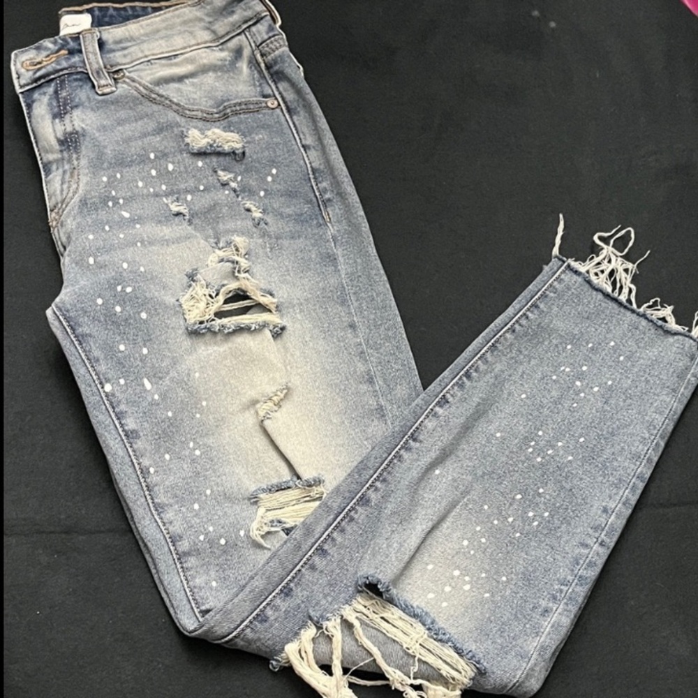 KanCan Faded Blue Ripped Cropped Jeans